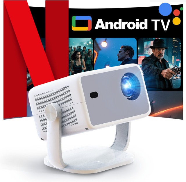 LynCast 4K L018 Projektor in Weiß mit 800 ANSI Lumen, Native 1080P Full HD, Autofokus, Keystone-Korrektur, 360 Grad drehbar, Android 14, Bluetooth 5.4 und WiFi 6 für dein tragbares Heimkino-System - Bild 1
