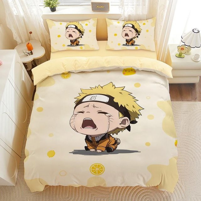 JMG Household Supplies Naruto Bettwäsche-Set für Kinder mit Bettbezug und Kissenbezug, Gelb, B/H: 135 x 200 cm und B/H: 90 x 190 cm - Bild 1