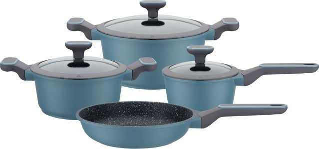 GSW Kochtopf-Set Granit Blue 7-teilig aus Aluminium mit Antihaftbeschichtung und Deckeln - Bild 1