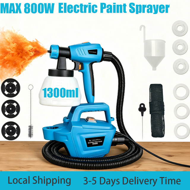 Parrior Fence Paint Sprayer Pro Elektrische HVLP-Farbspritzpistole mit 800W, 3 Düsengrößen, 3 Sprühmustern und 1,3 l abnehmbarem Behälter in Blau - Bild 1