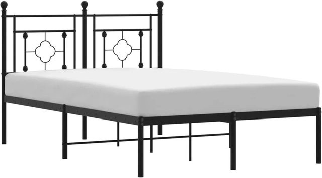 vidaXL Bettgestell aus Metall mit Kopfteil in Schwarz Matt, B/T/H: 120 x 200 x 125 x 196 cm - Bild 1