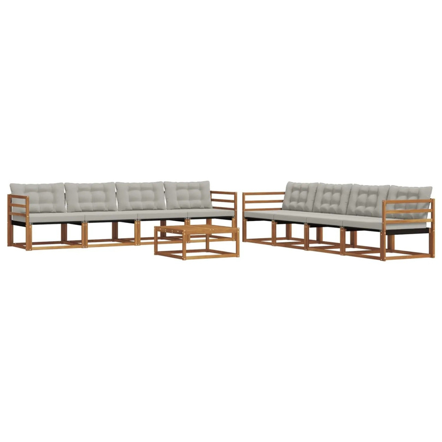 vidaXL Outdoor-Sofagarnitur 9-teilig aus Akazienholz und Textilene in Grau und Natur mit Kissen - Bild 2