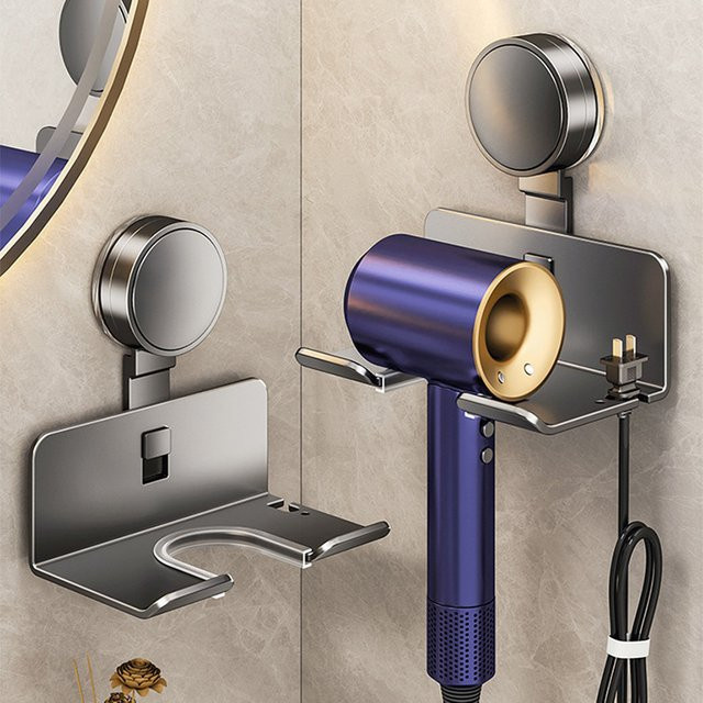 Selbstklebender Wandhalter für Dyson Haartrockner aus Metall in Schwarz - Bild 1