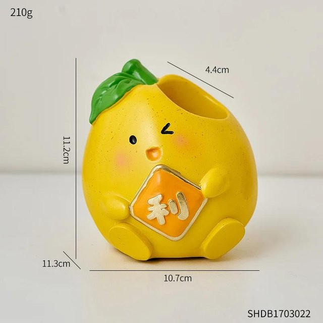 Dekorativer Stifthalter mit Obstmotiv in Gelb aus Harz für deinen Schreibtisch - Bild 1