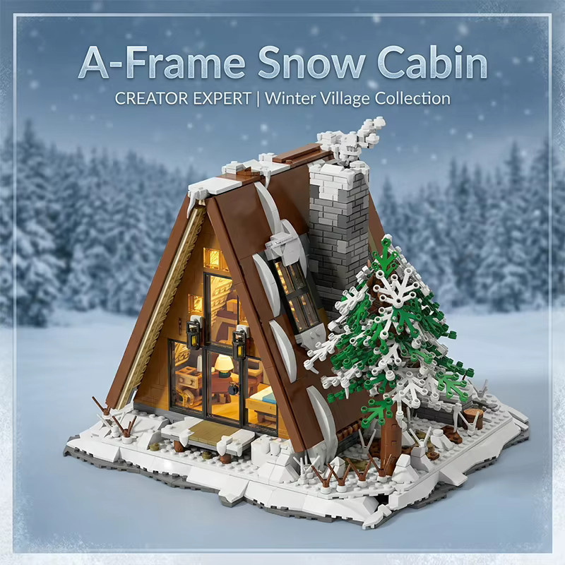 A-Frame Schnee Hütte, Klemmbausteine Set, 1508 Teile, mit LED Beleuchtung - Bild 2