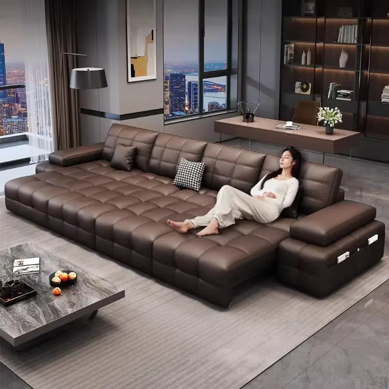 ZHIO Elektrisches Einzelsofa in Braun aus Kunstleder mit Relaxfunktion und passenden Kissen im modernen Design - Bild 3