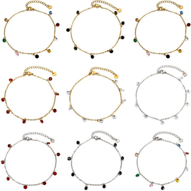 DoreenBeads Fußkettchen Edelstahl, mehrfarbiger Strass, Damen, 22cm - Bild 1