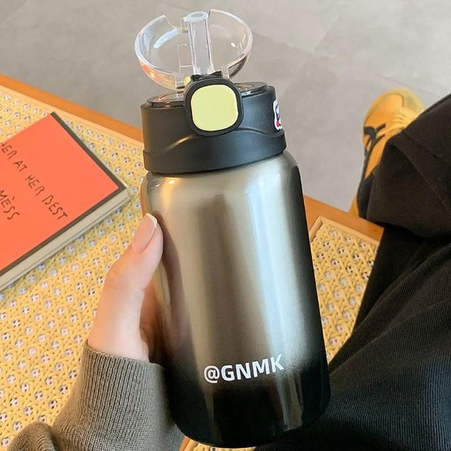 Yiran Furniture Thermoskanne mit Farbverlauf und Strohhalm aus Edelstahl, 350 ml, Mehrfarbig - Bild 1