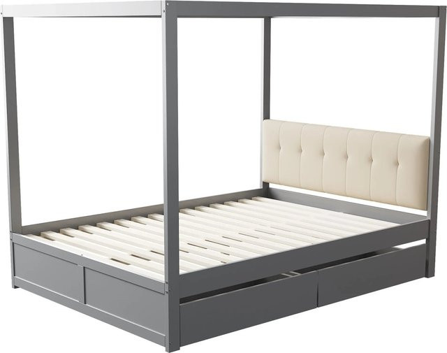 okwish Himmelbett mit Schubladen und Rückenlehne in Grau, B/T/H: 140 x 200 x 50 cm - Bild 1