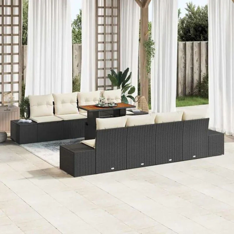 Vidaxl Garten Sofagruppe Set aus 7 Teilen in Schwarz und Beige aus Polyrattan und Polyester - Bild 1