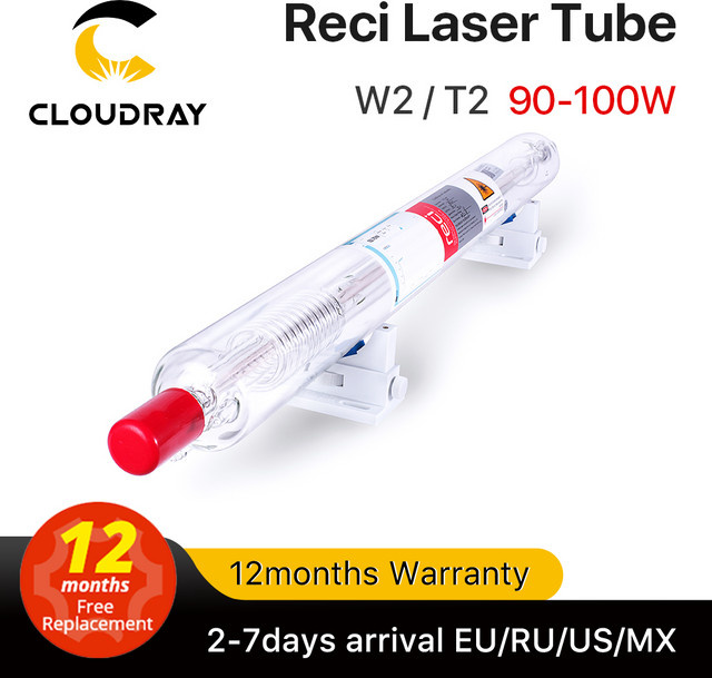 Cloudray CO2-Laserröhre für Lasergravur- und Schneidemaschinen Reci W2/T2 mit 90W-100W Leistung und 80 mm bzw. 65 mm Durchmesser - Bild 1