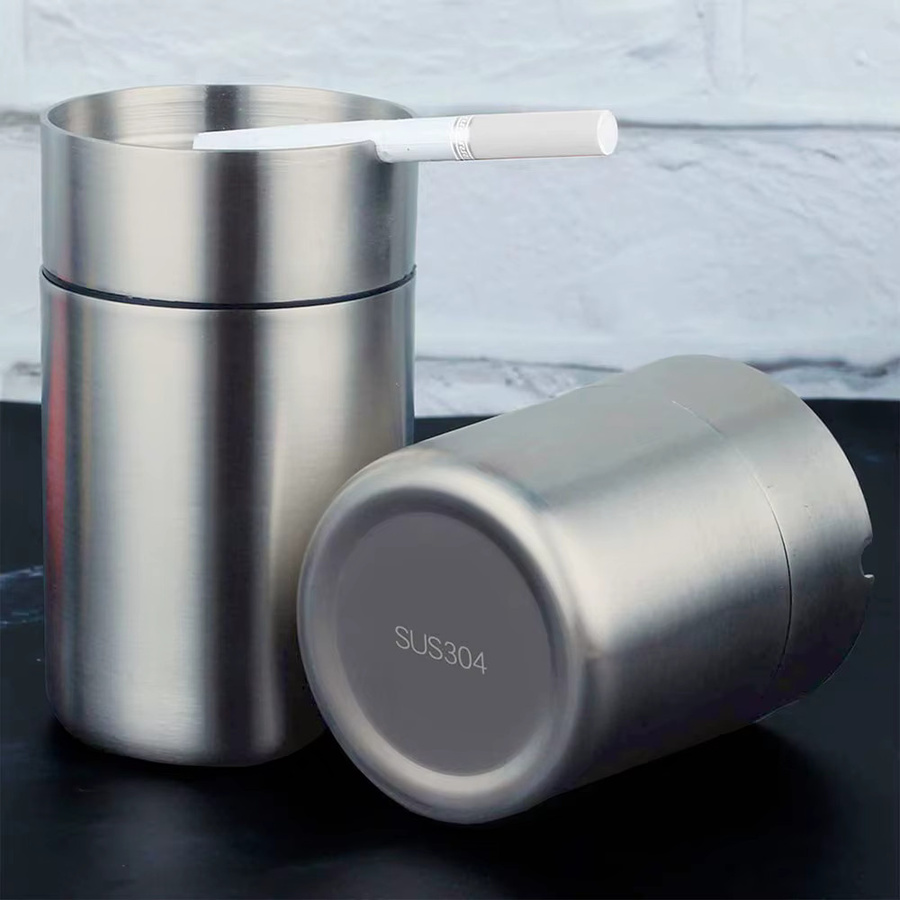 Untior Tragbarer Auto-Aschenbecher aus Edelstahl in Silber mit Deckel, winddichter Mini-Aschenbecher für Auto und Outdoor, B/T/H: 12,0 x 7,2 x 3,0 cm - Bild 5