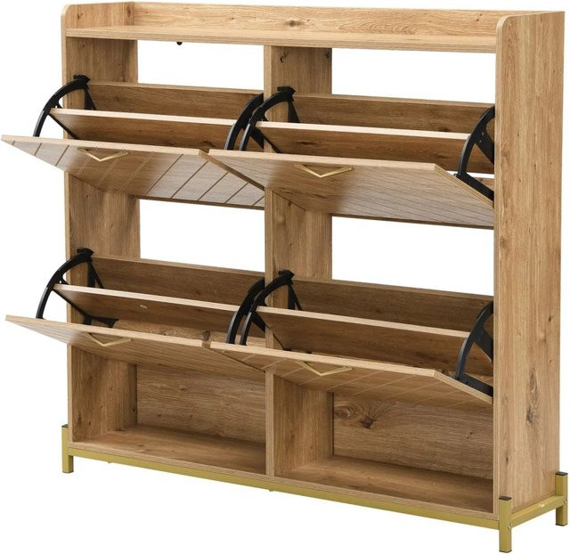 PXloue Schuhschrank in Holzoptik mit 4 Türen als schmaler Schuhkipper in Braun, B/T/H: 108,5 x 24 x 100 cm - Bild 1