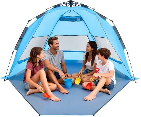 VEVOR Pop-Up Strandmuschel für 4 Personen mit UPF 50+ Sonnenschutz, tragbares Strandzelt inklusive Tragetasche und Bodenverankerungen für Camping, Angeln und Picknick - Bild 1