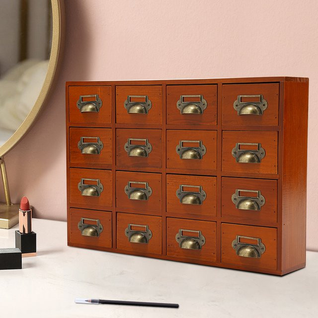 Bymaocar Aufbewahrungsschrank aus Holz mit 16 Schubladen und Schränken als Kräuter-Aufbewahrungsbox und Schreibtisch-Organizer - Bild 1