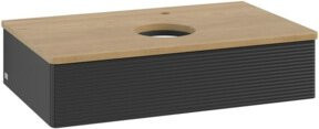 V&B Waschtischunterschrank Antao mit Frontstruktur in Eiche Honigbraun lackiert, B/T/H: 80 x 50 x 19 cm - Bild 1