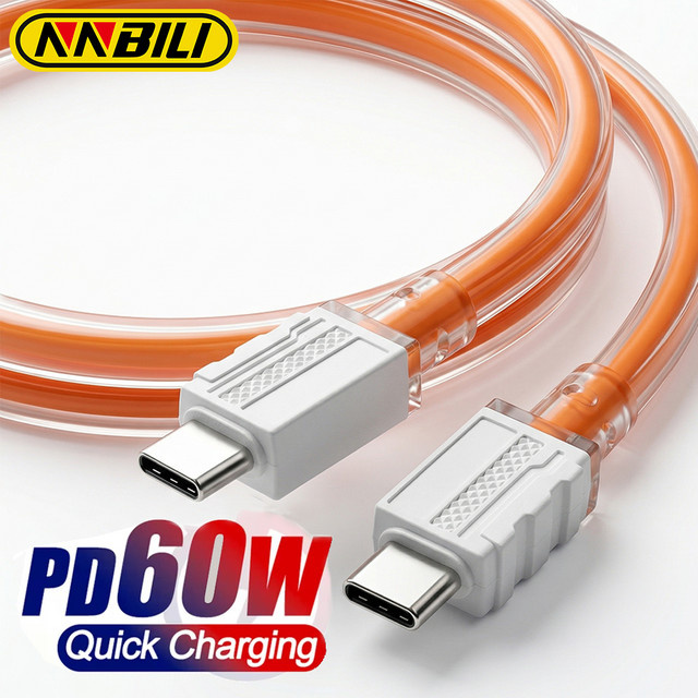 NNBILI USB-C auf USB-Typ-C Schnellladekabel PD 60W in Blau und Orange für iPhone, Samsung, iPad und Xiaomi - Bild 1