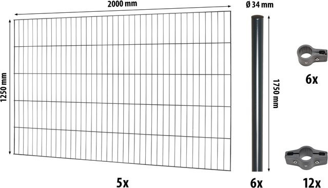 Floraworld Einstabmattenzaun-Set Classic Anthrazit, feuerverzinkt, Höhe: 125 cm, Breite: 1000 cm - Bild 1
