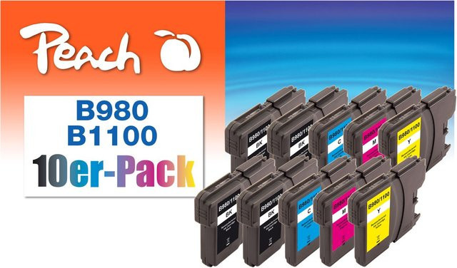 Peach 10er-Pack Tintenpatronen XL ersetzt Brother LC-1100VALBP und LC-980/1100VALBP für Inkjet-Drucker in Schwarz, Cyan, Magenta und Gelb - Bild 1