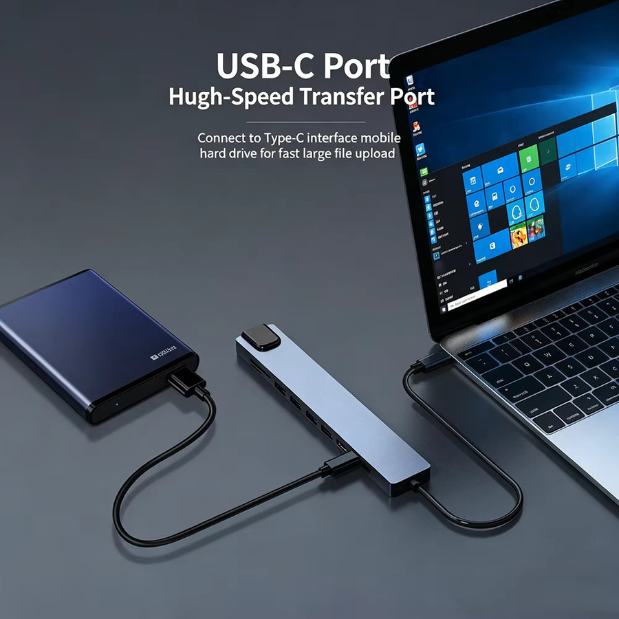 KEBIDUMEI 10-in-1 USB-C Dockingstation in Grau mit HDMI, USB 3.0 und RJ45 Ethernet Adapter - Bild 5