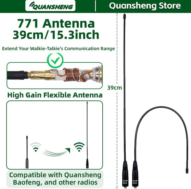 Quansheng Walkie Talkie Antenne Plus QS-771 Multi Dual Band High Gain VHF UHF Amateurfunk Long Range in Schwarz für Baofeng UV 5RH 888S K5 8 - Bild 1