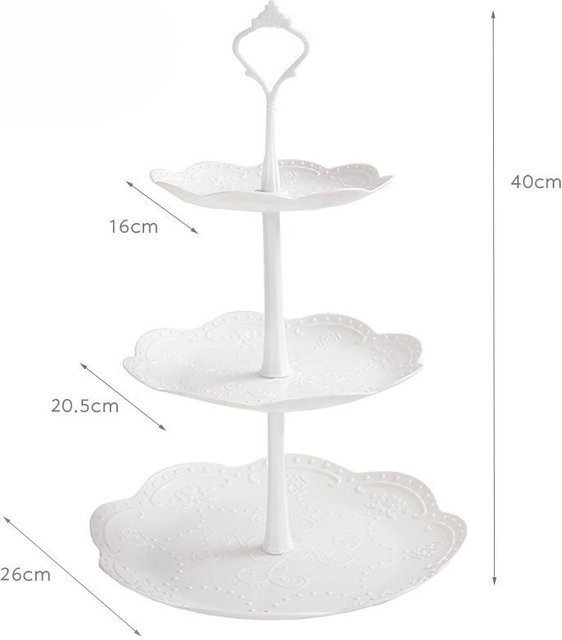 Dreistöckiger Kuchenständer von Yiran Furniture in Weiß mit floralem Design aus Keramik und Kunststoff - Bild 1