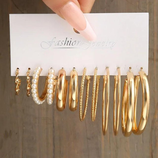 Lucky Star Jewelry Creolen Set, Edelstahl, Gold, Perle, Damen - Bild 1