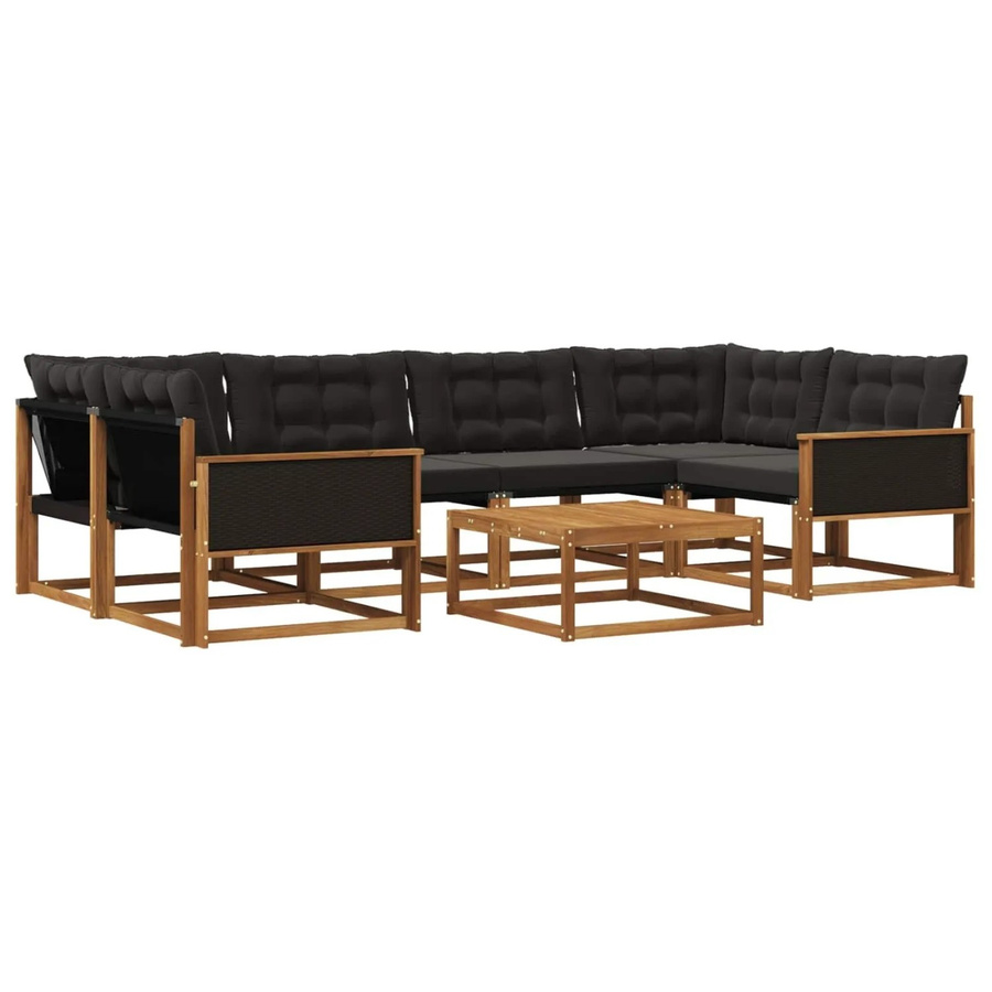 vidaXL Outdoor-Sofagarnitur L-Form aus massivem Akazienholz mit 7 Textilene-Kissen in Natur und Schwarz - Bild 2