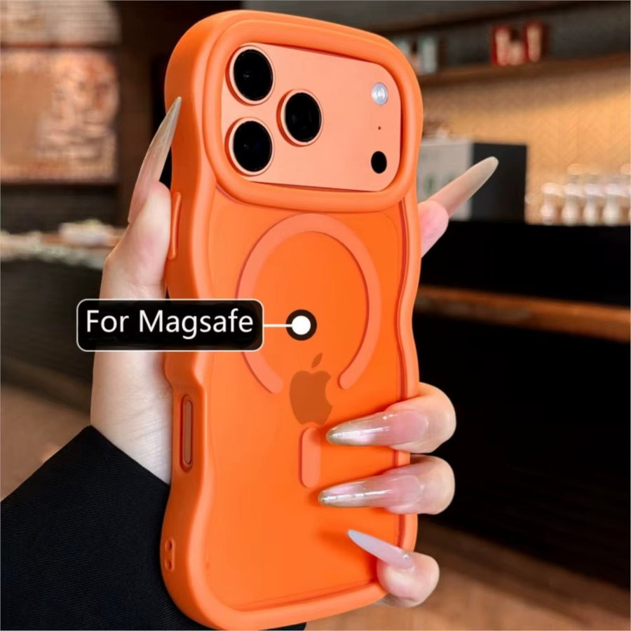 MagSafe Schutzhülle mit 3D Wellenstruktur für iPhone 17 Air, 16, 15, 14, 13 Pro Max Plus in Orange mit magnetischer kabelloser Ladefunktion - Bild 2