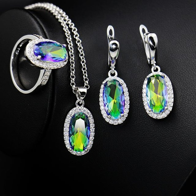 YIRAN Schmuck-Set, Kupfer, Zirkonia, grau, Unisex - Bild 1