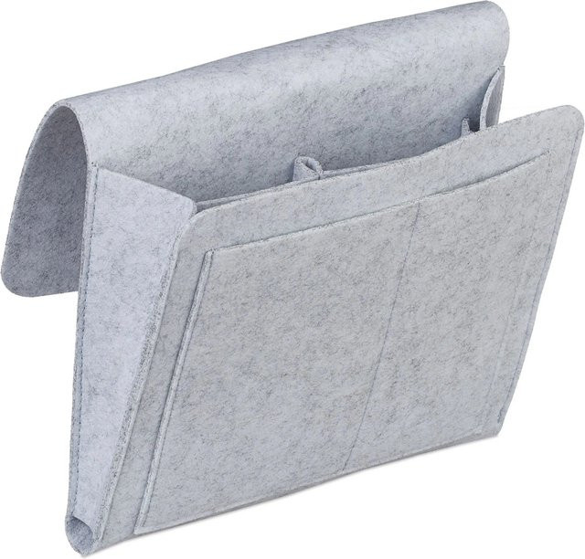 Relaxdays Betttasche aus Filz in Hellgrau mit 5 Fächern, B/T/H: 26 x 28 x 5 cm - Bild 1