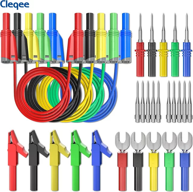 Cleqee P1050B Bananenstecker-Testleitung Multifunktionales Kombinationsset mit Krokodilklemme, 6-mm-Einsatz und Sonde mit spezieller Spitze - Bild 1