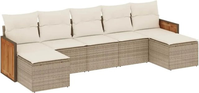vidaXL 7-tlg. Garten-Sofagarnitur aus Poly-Rattan in Beige mit Kissen und Stauraum - Bild 1