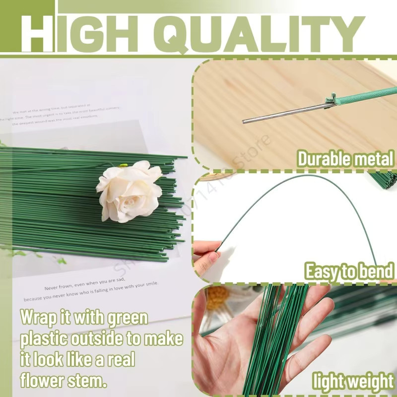 Grüne künstliche Blumendraht-Zweige aus Papier und Metall für DIY-Floristik, Länge: 30 cm - Bild 3