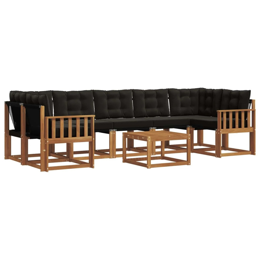 vidaXL Outdoor-Sofagarnitur 8-teilig aus Akazienholz mit Kissen in Schwarz und Natur - Bild 2