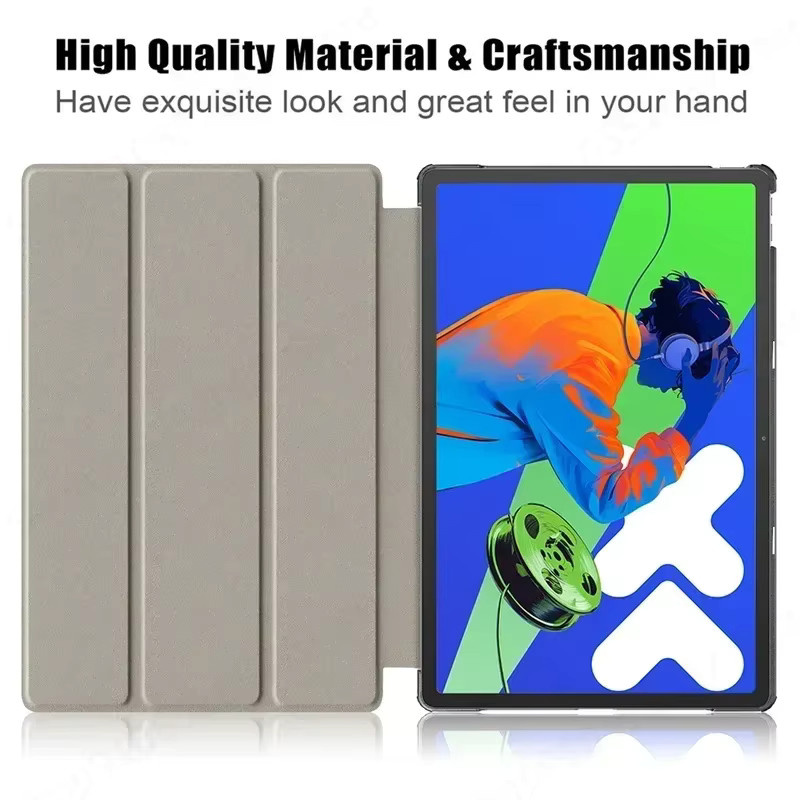 Magnetische Leder Schutzhülle im Trifold-Design für Lenovo IdeaTab Pro 12,7 Zoll (Modell 2025 TB373FU), Hartschalen-Smart-Cover in Gold oder Grau - Bild 2