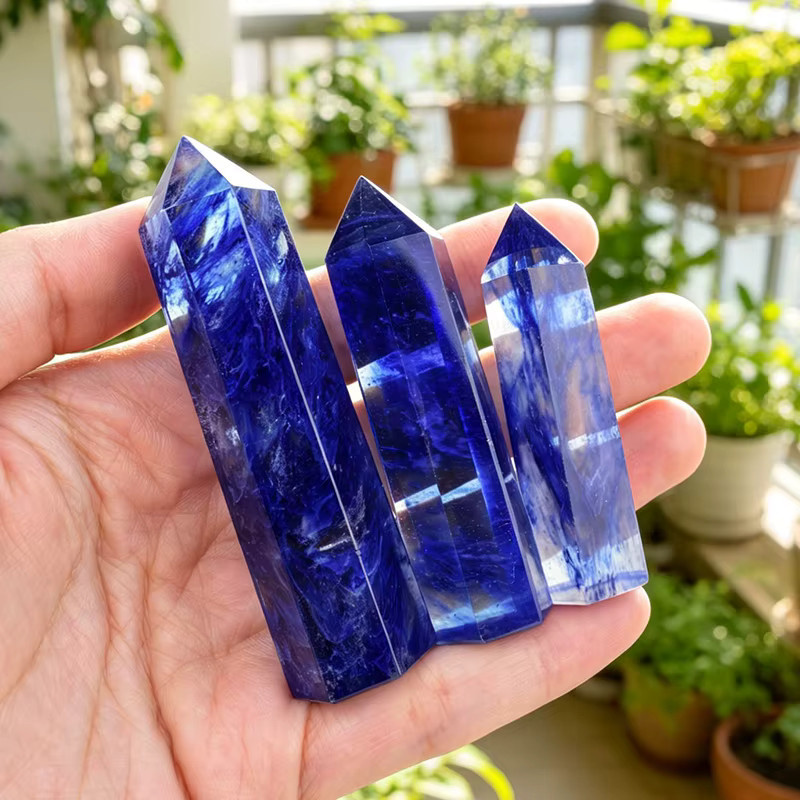 Blauer Quarzkristall-Spitzstab von RYCRYSTAL als Heilstein-Obelisk für Meditation und Heimdekoration - Bild 5