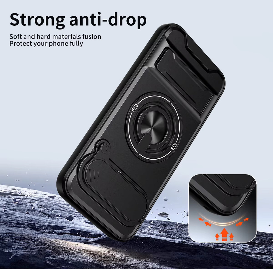 Stoßfeste Schutzhülle für Google Pixel 10 Pro XL 9 8 7 6 Pro mit drehbarer Schiebe-Kameraabdeckung und Ringständer in Schwarz und Blau - Bild 3