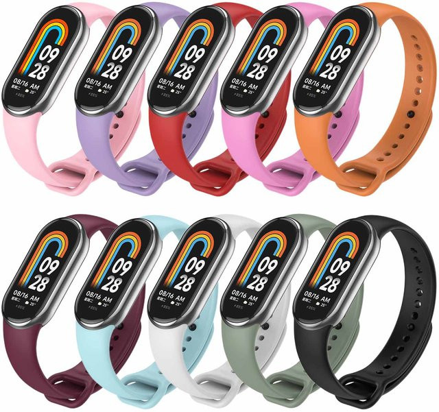 10er Packung Xiaomi Silikonarmband für Mi Band 8 9 10 Unisex in Grau und Multicolour - Bild 1