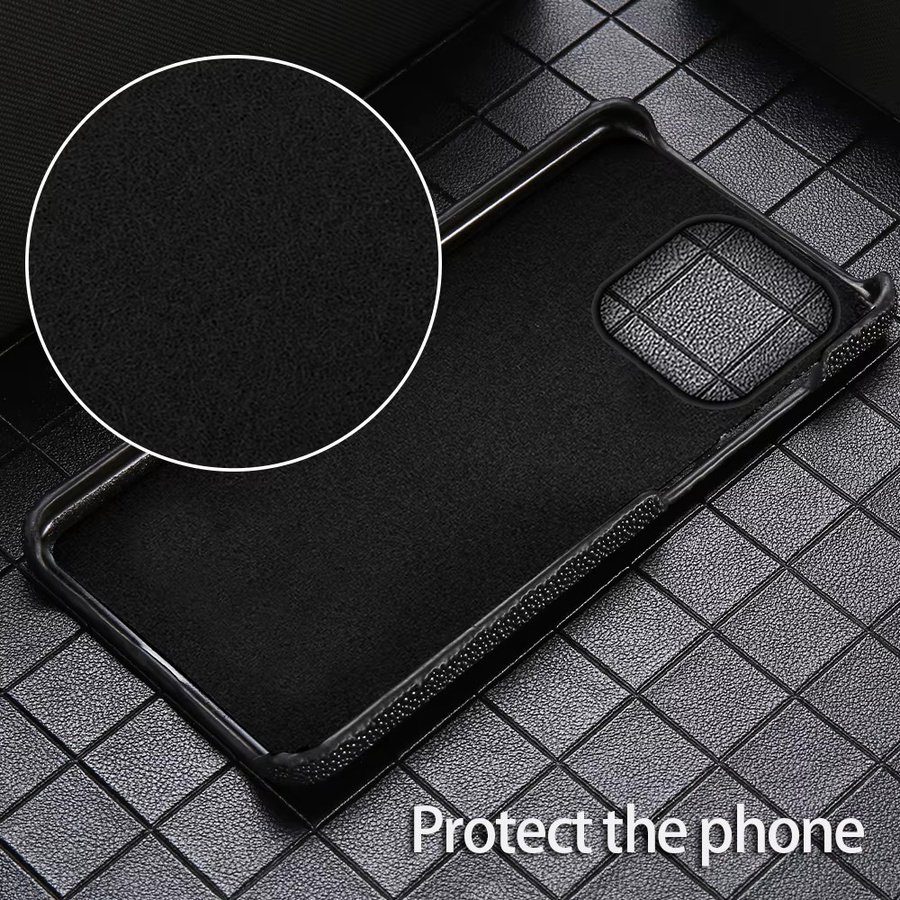 Luxus Handyhülle aus echtem Stingray-Leder für iPhone 11 bis iPhone 17 Pro Max in Schwarz oder Grün - Bild 2