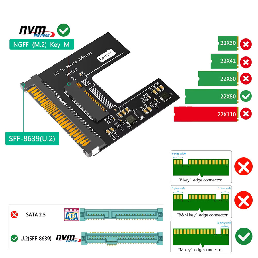 T.F.SKYWINDINTL M.2 NVMe zu U.2 SFF-8639 2,5 Zoll SSD Adapter mit Wärmeleitpad in Schwarz - Bild 3