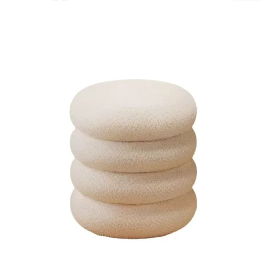 ANENG Lammwoll-Hocker in Creme und Grey, runder minimalistischer Schminkstuhl für das Schlafzimmer - Bild 2
