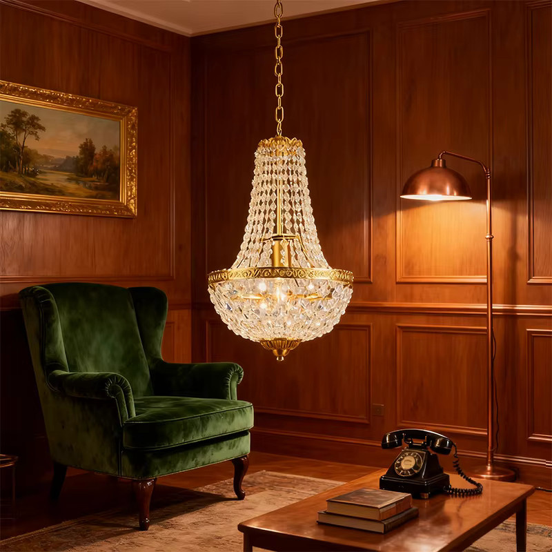LINCCW Vintage Kristall Kronleuchter im industriellen Stil als Pendelleuchte für Wohnzimmer und Esszimmer - Bild 2