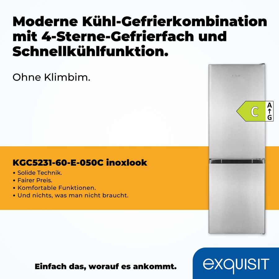 Exquisit KGC5231-60-E-050C Kühl-Gefrierkombination in Silver, freistehend mit Inoxlook und reversibler Tür - Bild 2