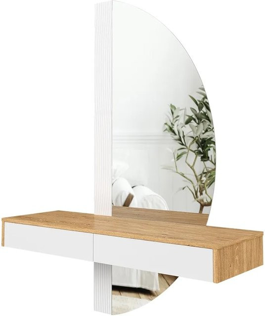 Vicco Schminktisch Melisa modern in Weiß und Eiche mit LED-Spiegel, B/T/H: 120 x 40 x 161 cm - Bild 2