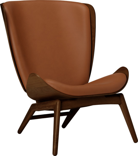 UMAGE The Reader Sessel in Braun mit Eichenholzgestell im skandinavischen Stil, Höhe: 105 cm, Breite: 91 cm, Tiefe: 78 cm - Bild 1
