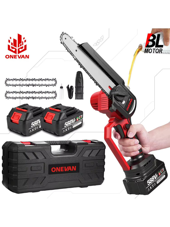 ONEVAN Akku Kettensäge 8 Zoll Rot, bürstenlose elektrische Handsäge kompatibel mit Makita 18V LXT Akku zum Beschneiden von Holz und im Garten - Bild 6