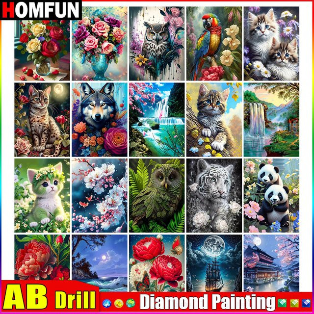 HOMFUN 5D Diamantgemälde zum Selbermachen mit Tier-Motiven in Multicolour, 3D Strass-Stickerei als Kreuzstich-Dekoration, Breite: 25,0 cm, Höhe: 20,0 cm, Tiefe: 20,0 cm - Bild 1
