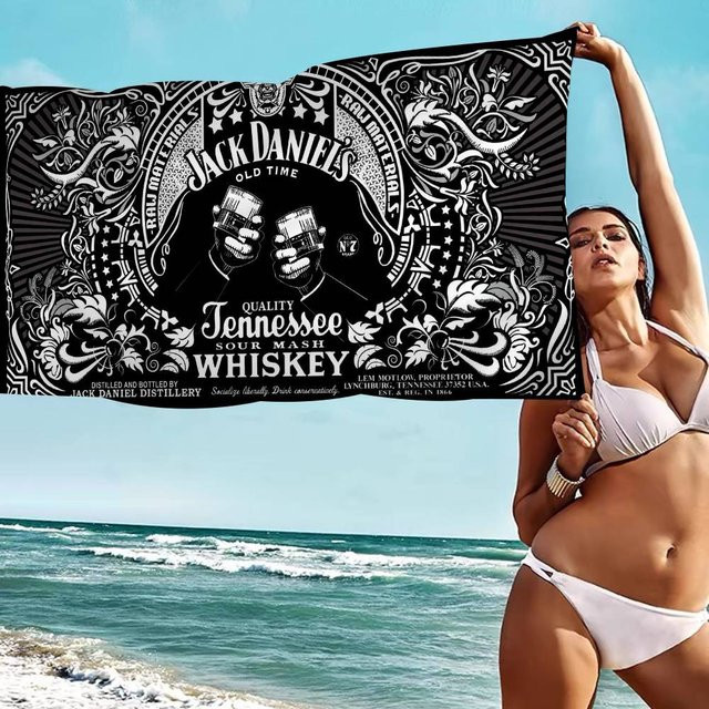 J-Jack D-Daniels Mikrofaser Strandtuch in Schwarz, Saugfähig und Schnelltrocknend, Breite: 76 cm, Länge: 182 cm - Bild 1