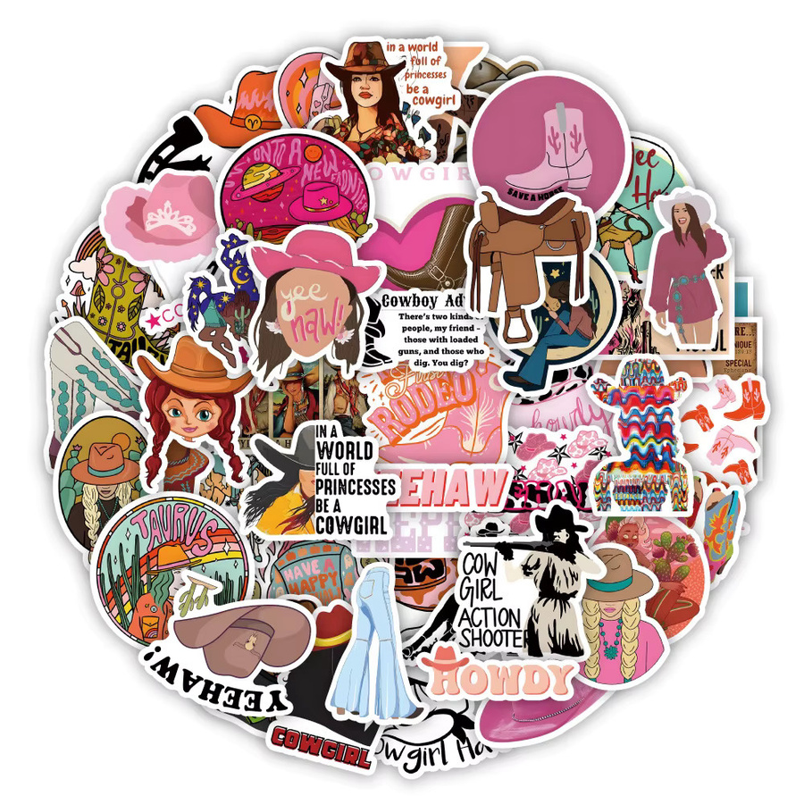 Charile Cartoon Pink West Cowgirl Aufkleber, 10/30/50 Stück, pink, multicolour - Bild 2